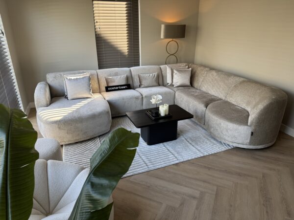 Luxe Teddy Velvet U-Bank Clyde 170x350x280cm Bergen902 Beige Sand Khaki - Afbeelding 7