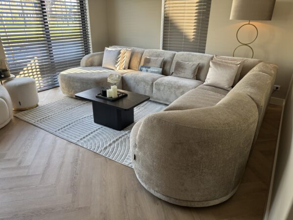 Luxe Teddy Velvet U-Bank Clyde 170x350x280cm Bergen902 Beige Sand Khaki - Afbeelding 4