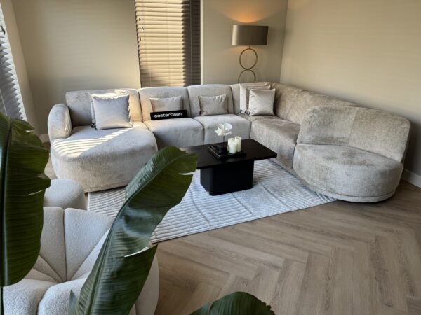 Luxe Teddy Velvet U-Bank Clyde 170x350x280cm Bergen902 Beige Sand Khaki - Afbeelding 3