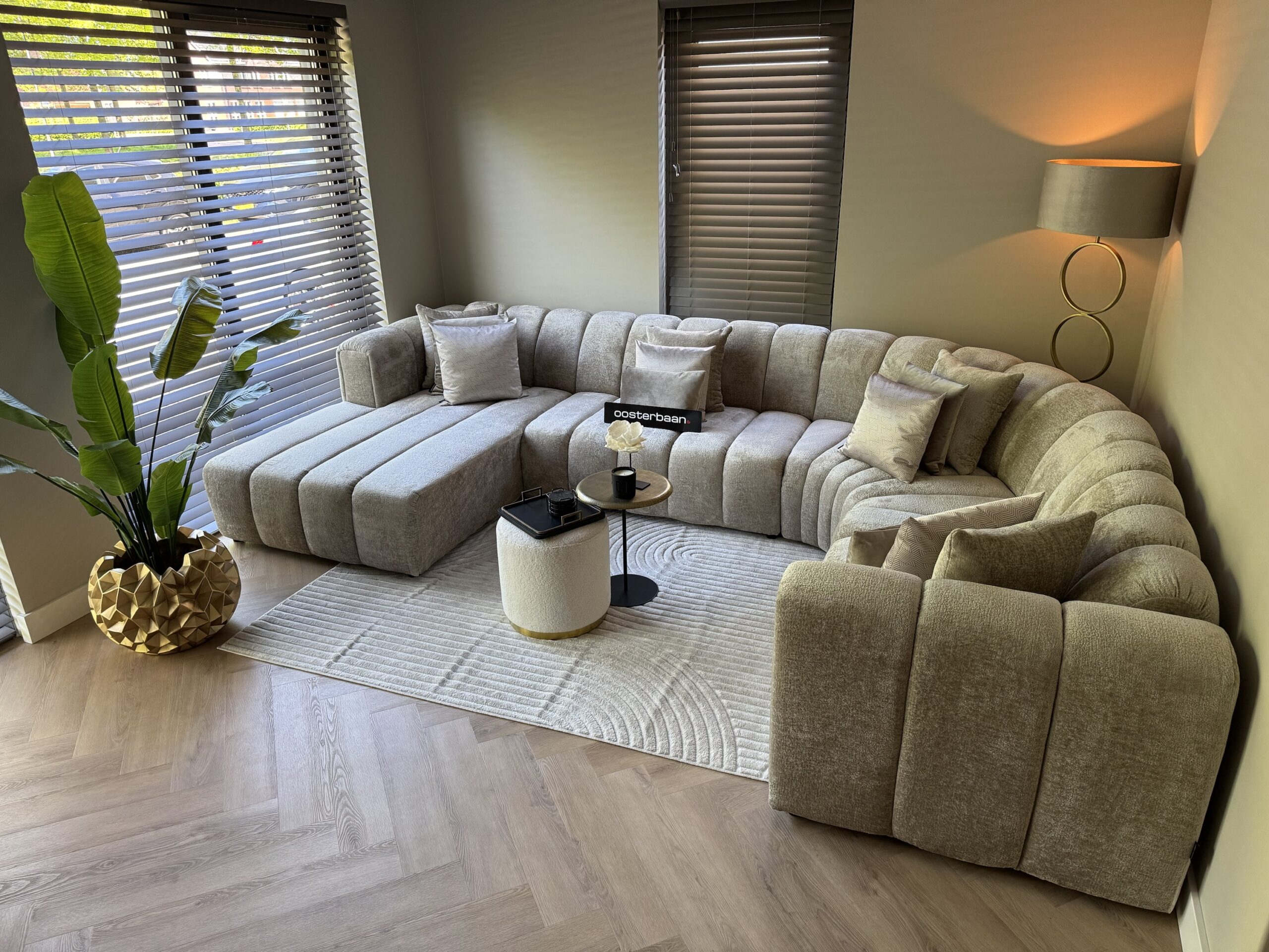 Luxe Teddy Velvet U-Bank Barry 200x380x280cm Bergen902 Beige Sand Khaki - Afbeelding 5