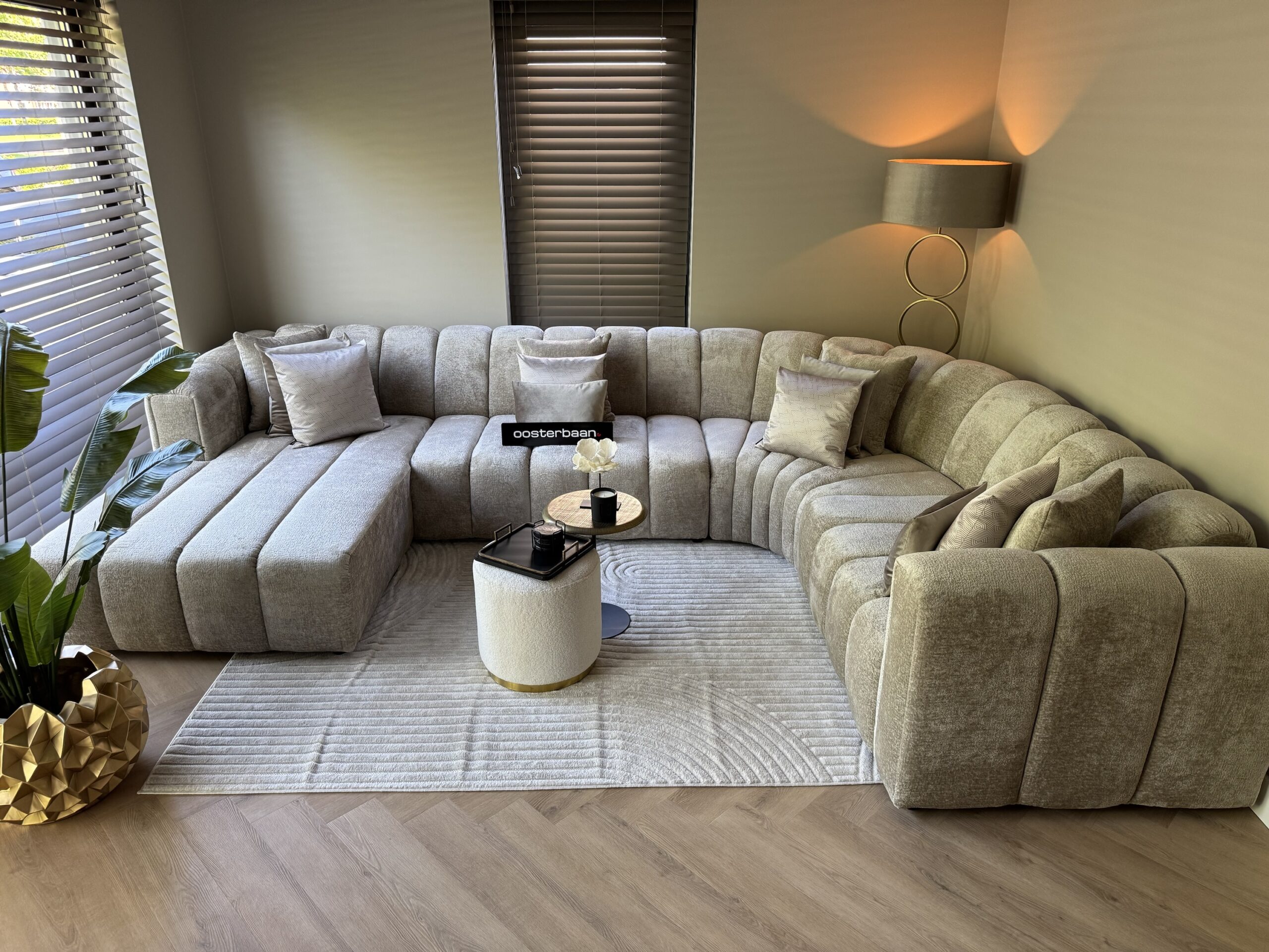 Luxe Teddy Velvet U-Bank Barry 200x380x280cm Bergen902 Beige Sand Khaki