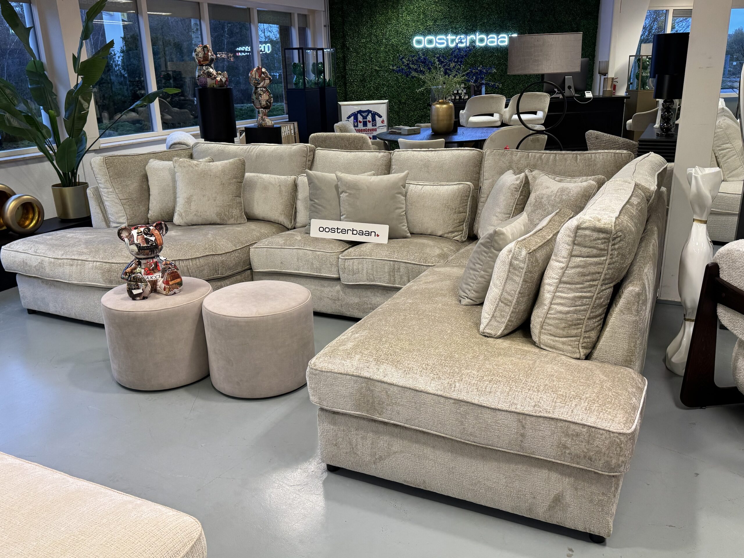 Luxe Teddy Velvet U-Bank Pocket Round 175x375x250cm Bergen902 Beige Sand - NIEUW - Afbeelding 9