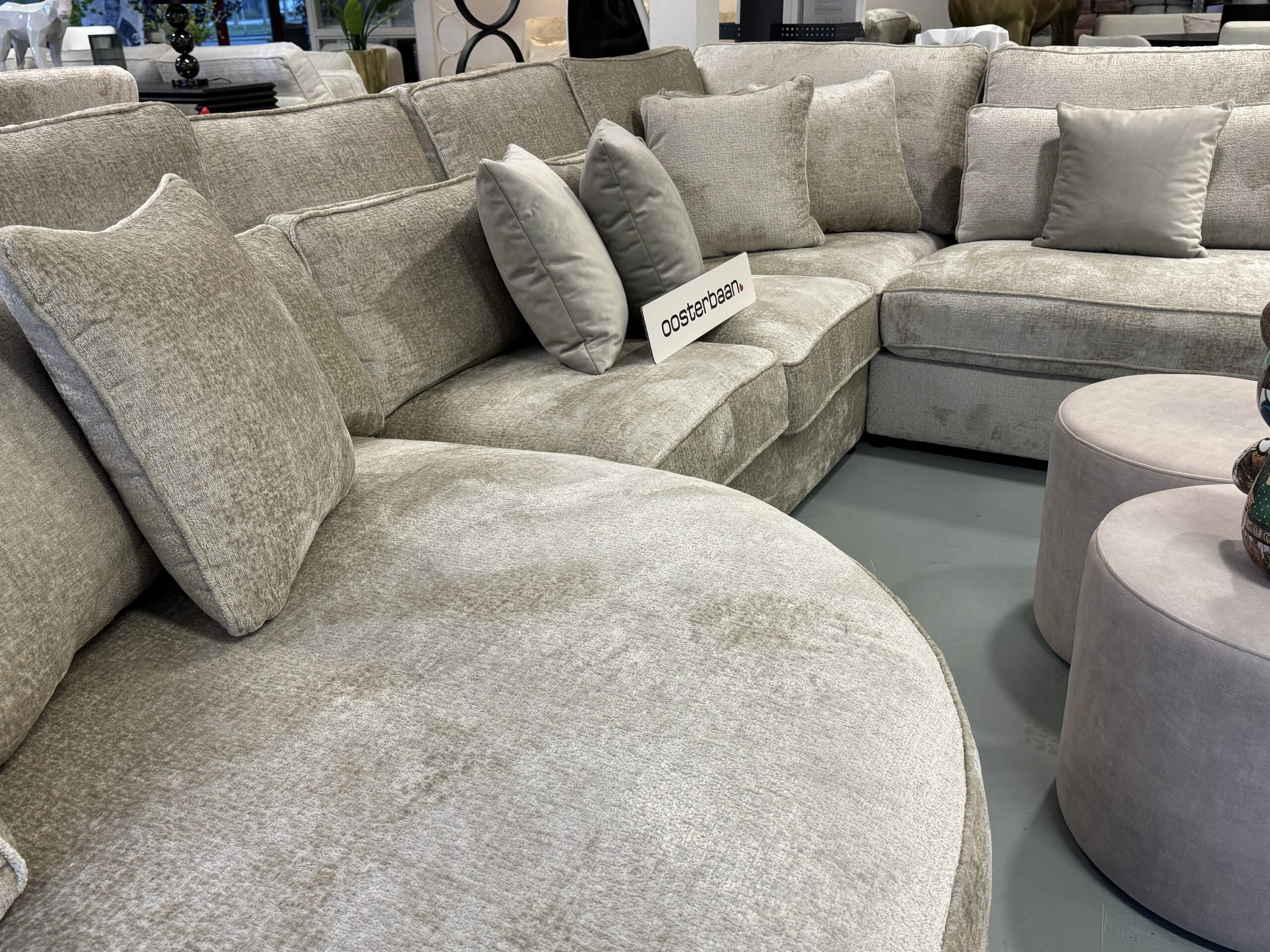 Luxe Teddy Velvet U-Bank Pocket Round 175x375x250cm Bergen902 Beige Sand - NIEUW - Afbeelding 2