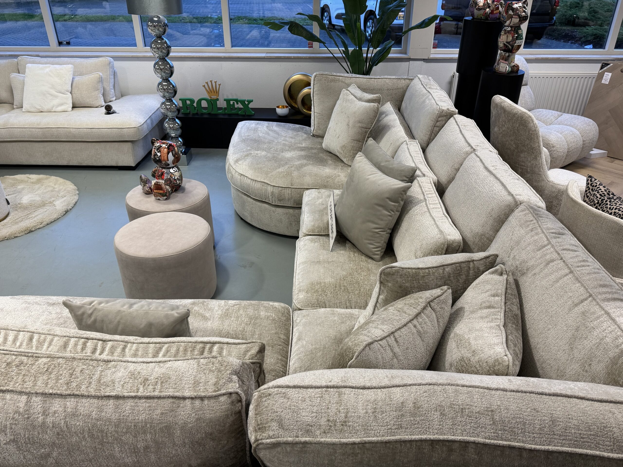 Luxe Teddy Velvet U-Bank Pocket Round 175x375x250cm Bergen902 Beige Sand - NIEUW - Afbeelding 4